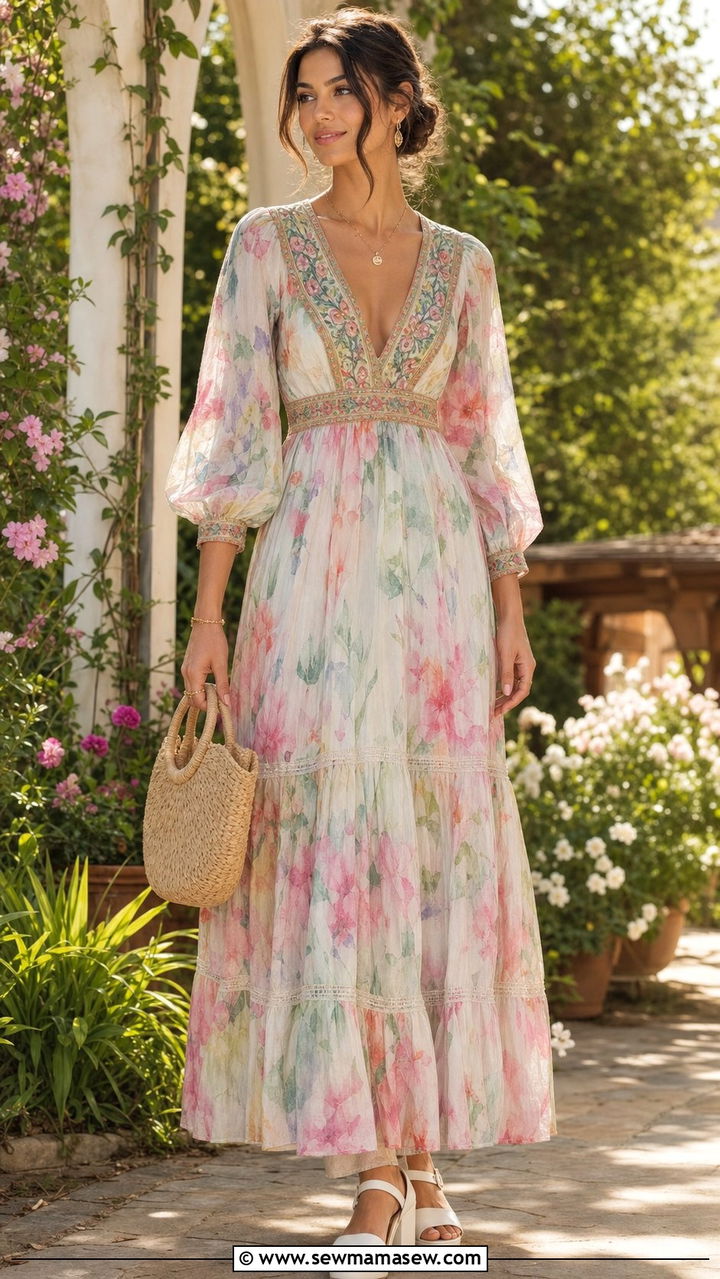 Floral Maxi Dress with Embroidered Flowers - 25 cute romantic outfits