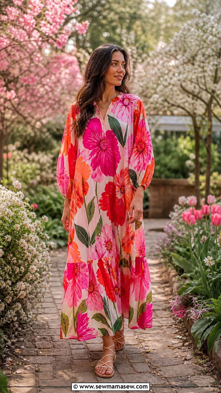 Floral Maxi Dress with Flat Sandals - 40 cute spring outfit ideas