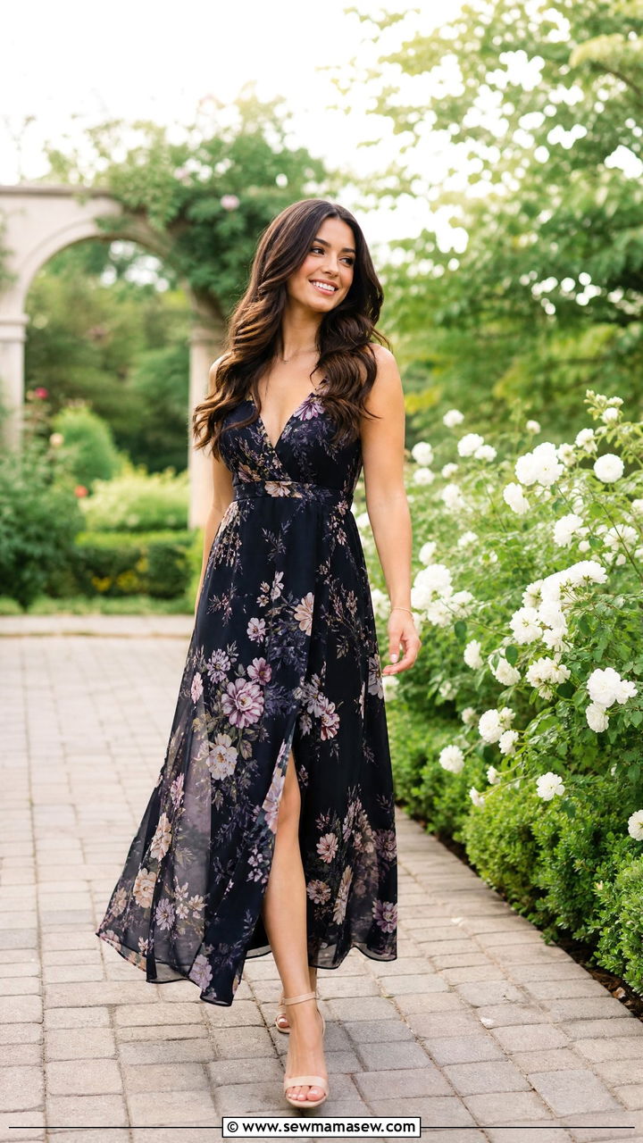 Floral Maxi Dress with Heeled Sandals Graduation Look - 25 Graduation photo shoot outfit ideas