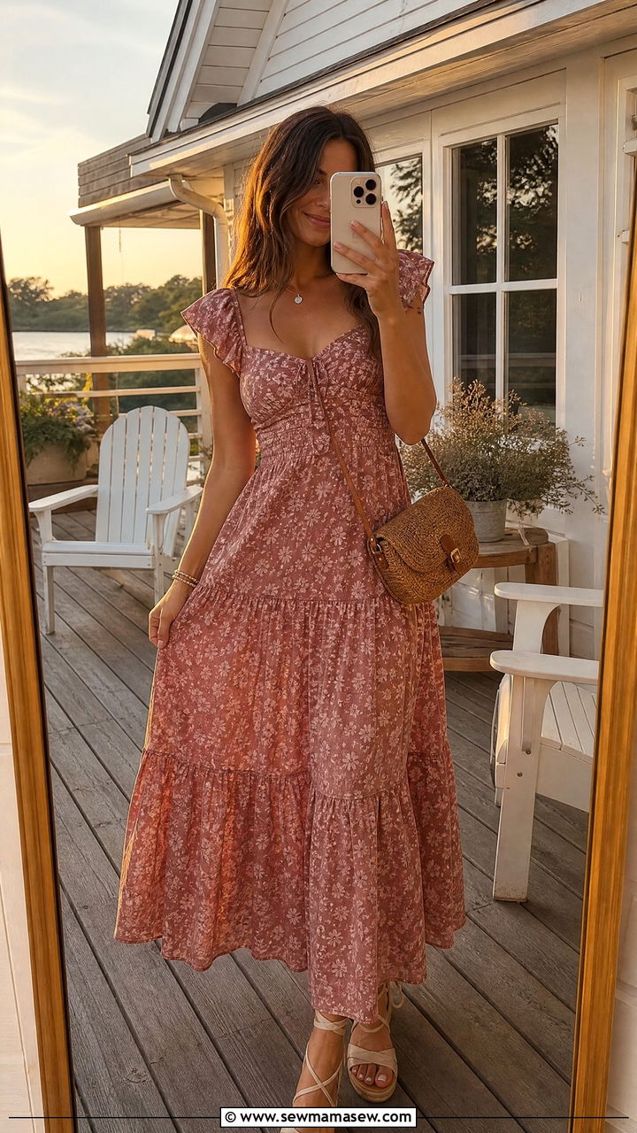 Floral Maxi Dress with Lace Up Espadrilles - 30 Summer cottage outfits