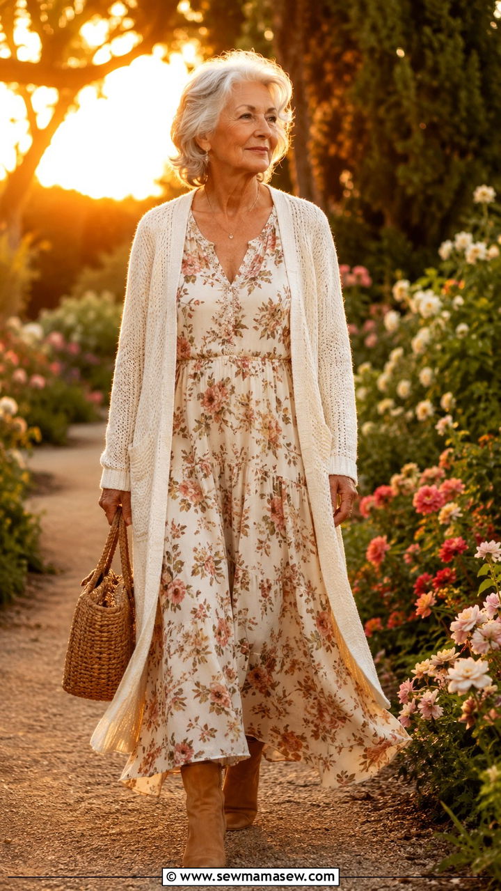 Floral Maxi Dress with Lightweight Cardigan Outfit - 30 Spring outfits for women over 70