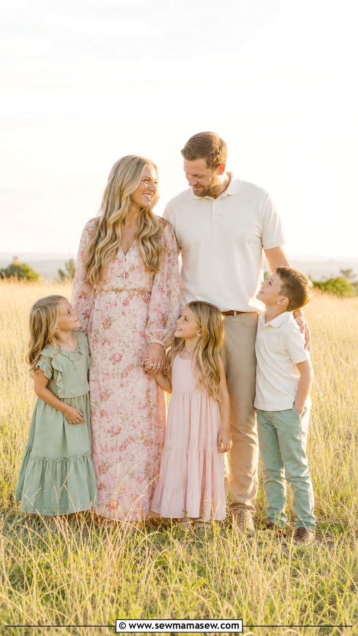 Floral Maxi Dress with Neutral Family - 40 Spring family photo outfits