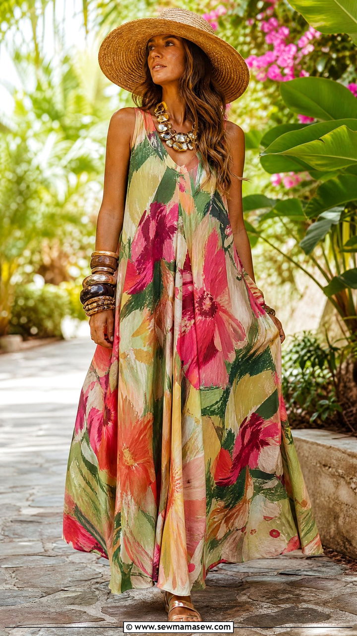 Floral Maxi Dress with Statement Accessories Outfit - 35 maximalist outfits