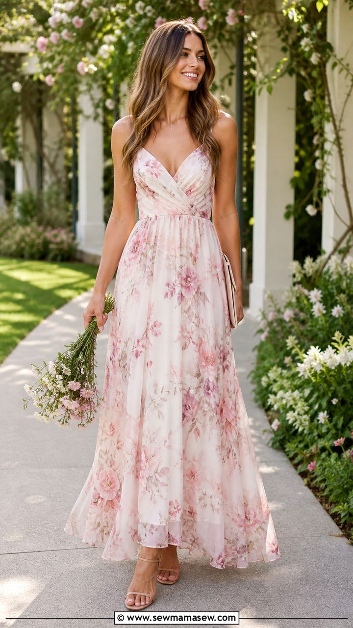 Floral Maxi Dress with Strappy Sandals - 40 Graduation outfit ideas