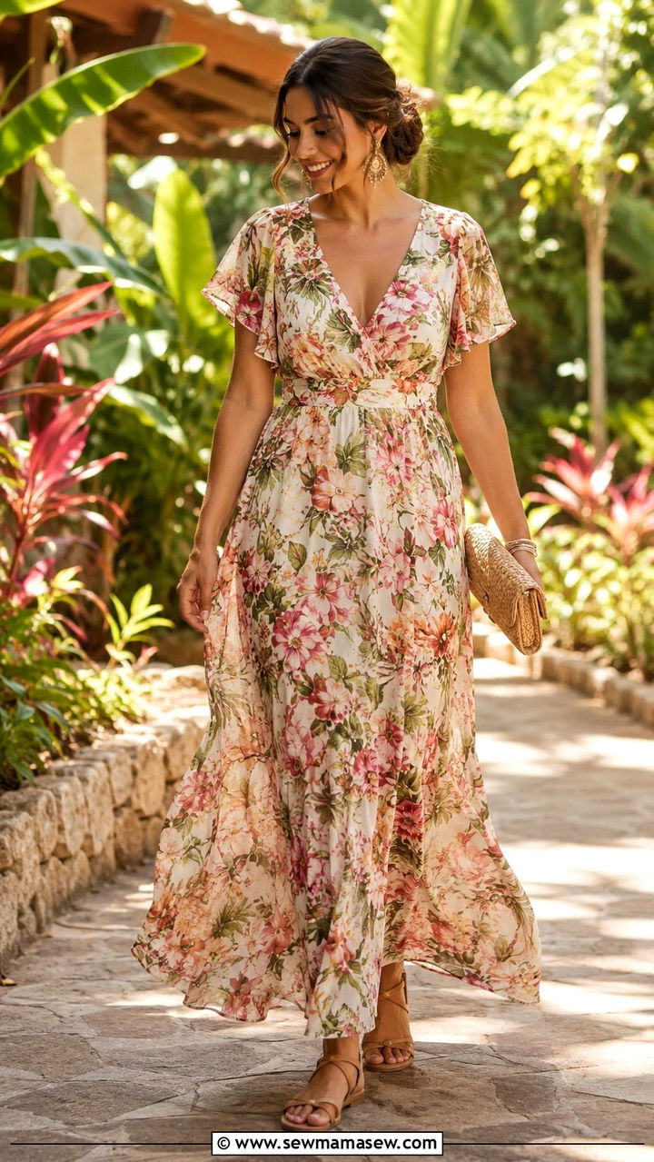Floral Maxi Dress with a Defined Waist - 25 Vacation outfits for pear shape