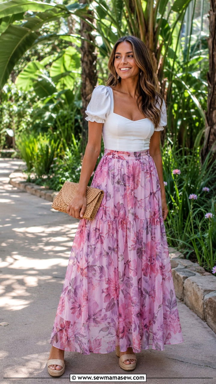 Floral Maxi Skirt Wedding Guest Outfit - 25 Wedding guest skirt outfit ideas