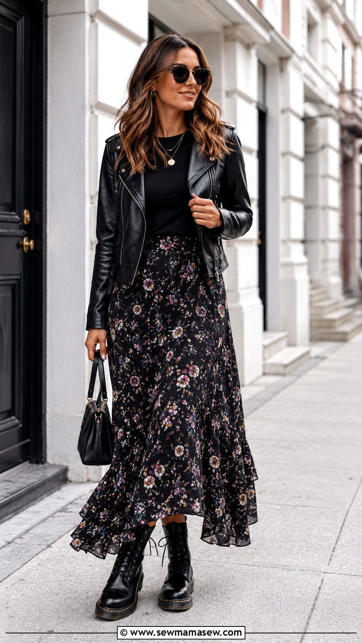 Floral Maxi Skirt With Combat Boots Outfit - 30 Maxi skirt outfit ideas with boots