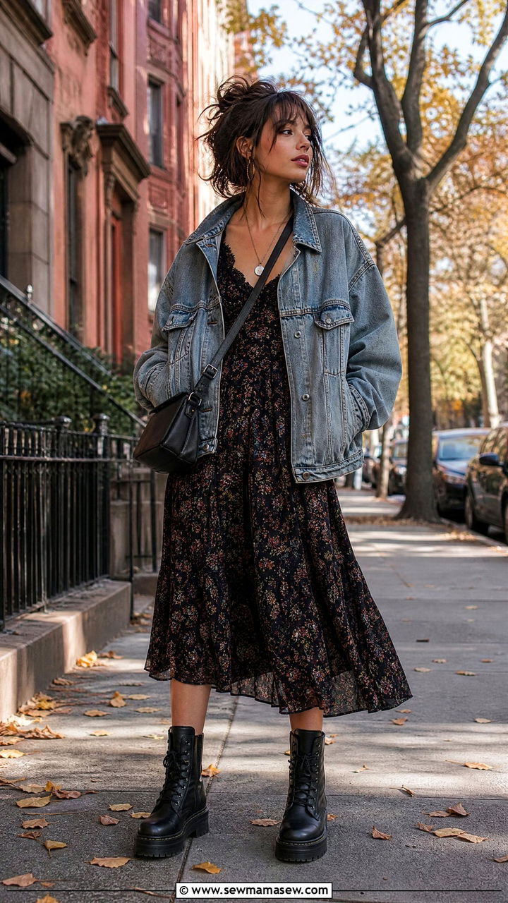 Floral Midi Dress And Combat Boots - 25 Indie girl outfit ideas 2026