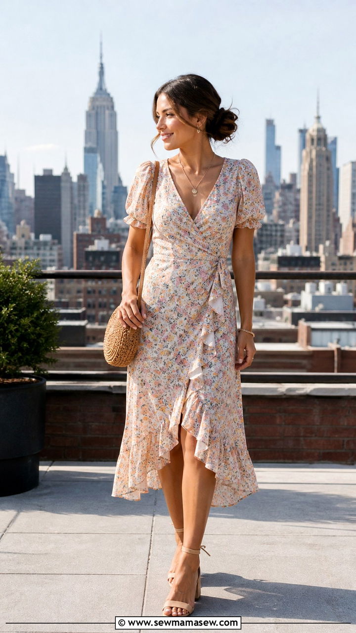 Floral Midi Dress And Strappy Sandals - 40 Spring rooftop outfits