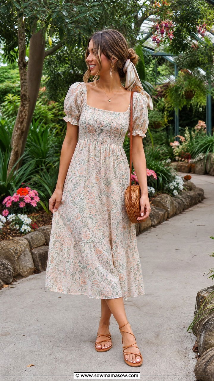 Floral Midi Dress For Garden Walk - 35 Hawaii summer outfit ideas