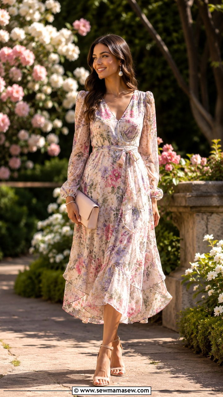 Floral Midi Dress For Spring Wedding - 30 Midi dress for wedding guest outfit ideas