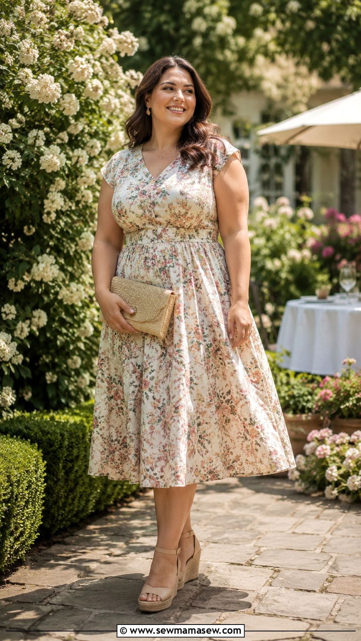 Floral Midi Dress Garden Party Outfit - 30 Old money outfits for curvy women