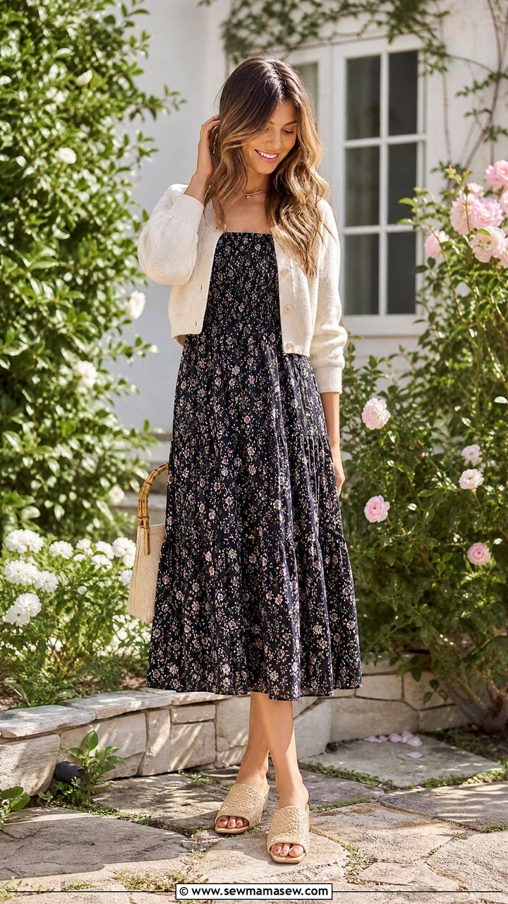 Floral Midi Dress Outfit - 25 Carry on only outfit ideas