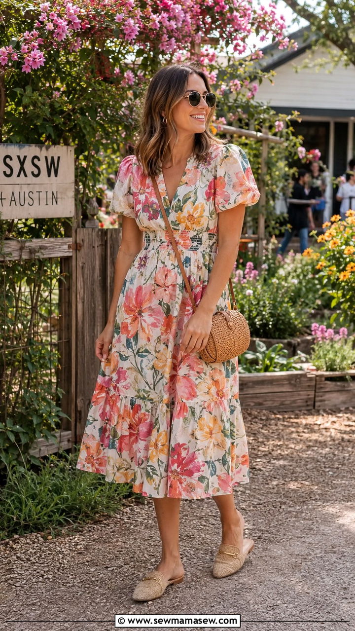 Floral Midi Dress Outfit SXSW - 20 SXSW outfit ideas 2026