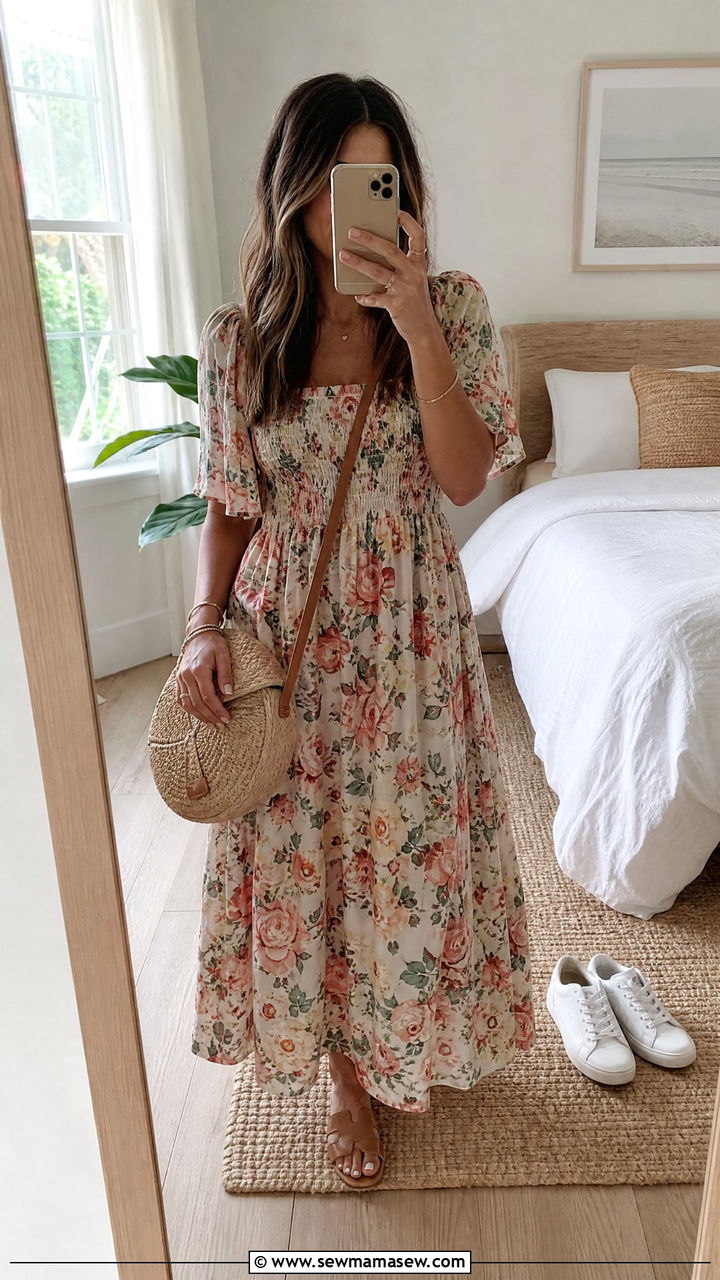 Floral Midi Dress Outfit Summer - 30 summer everyday outfits for women