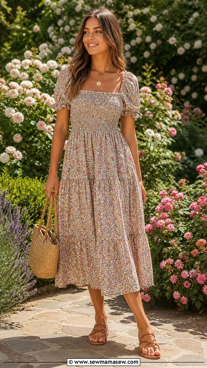 Floral Midi Dress Outfit With Sandals - 40 cute dress outfits