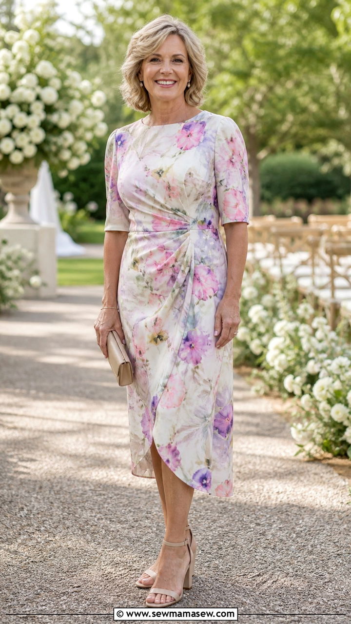 Floral Midi Dress Wedding Guest Outfit - 40 How to dress in your 50s
