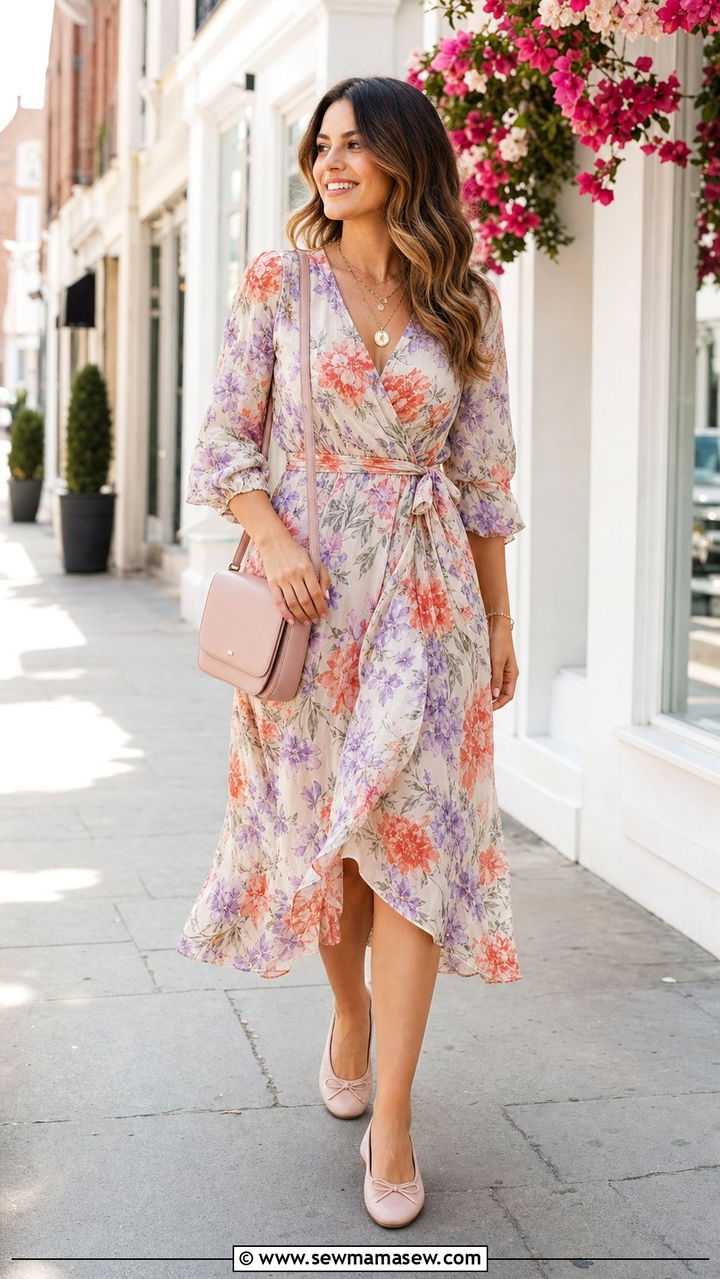 Floral Midi Dress With Ballet Flats Spring Outfit - 25 Spring shopping outfits