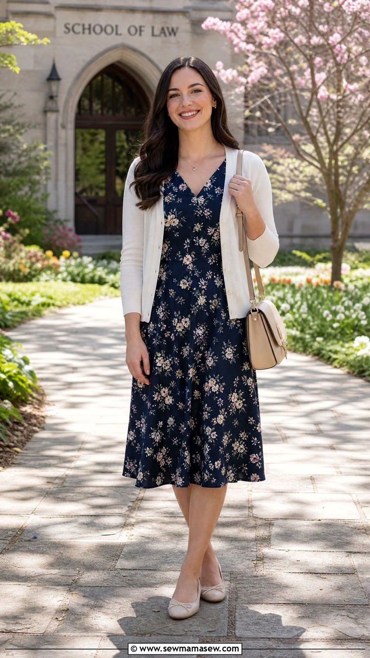 Floral Midi Dress With Cardigan For Law School Graduation - 25 Law school graduation outfits