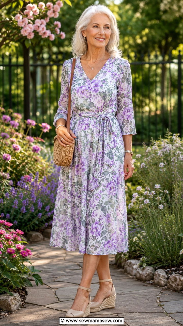 Floral Midi Dress With Espadrille Wedges - 30 Trendy outfits for women over 60
