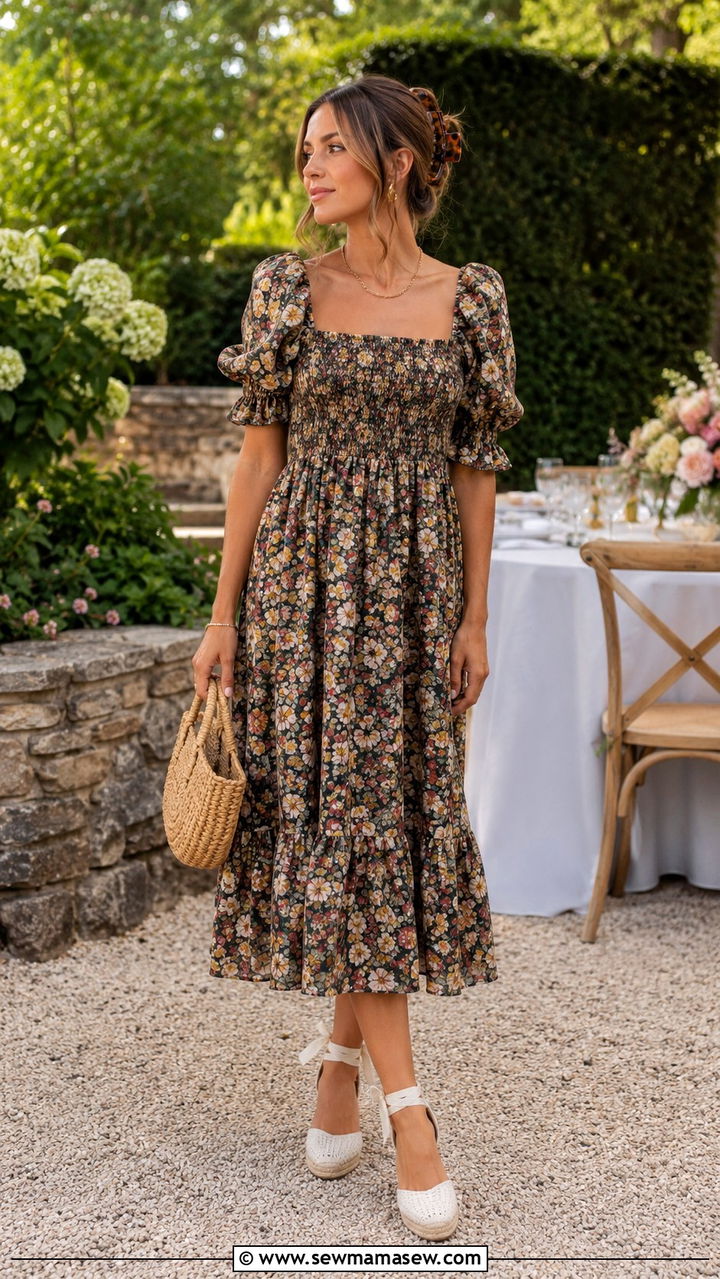 Floral Midi Dress With Espadrilles - 30 Early summer outfits