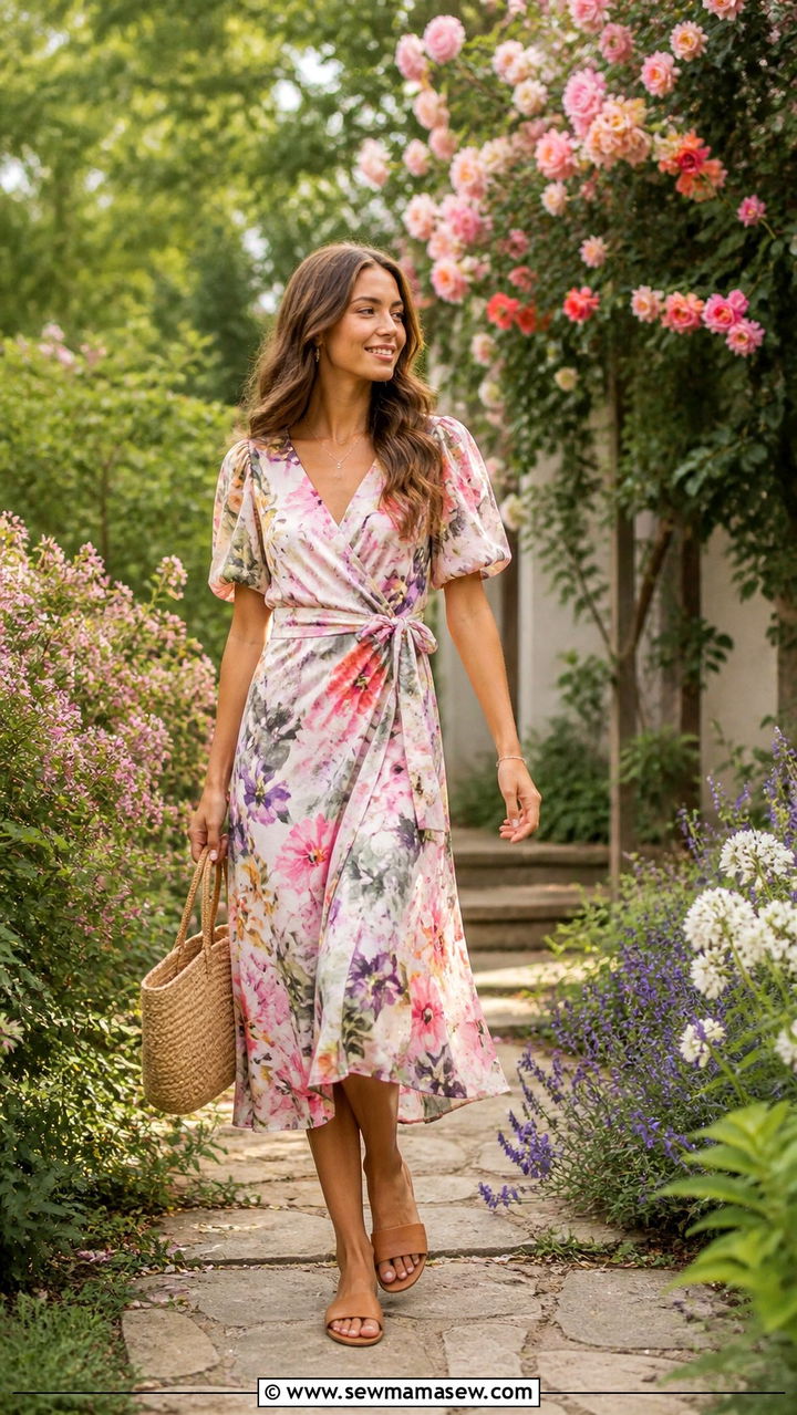 Floral Midi Dress With Flat Slide Sandals - 40 spring aesthetic outfit ideas