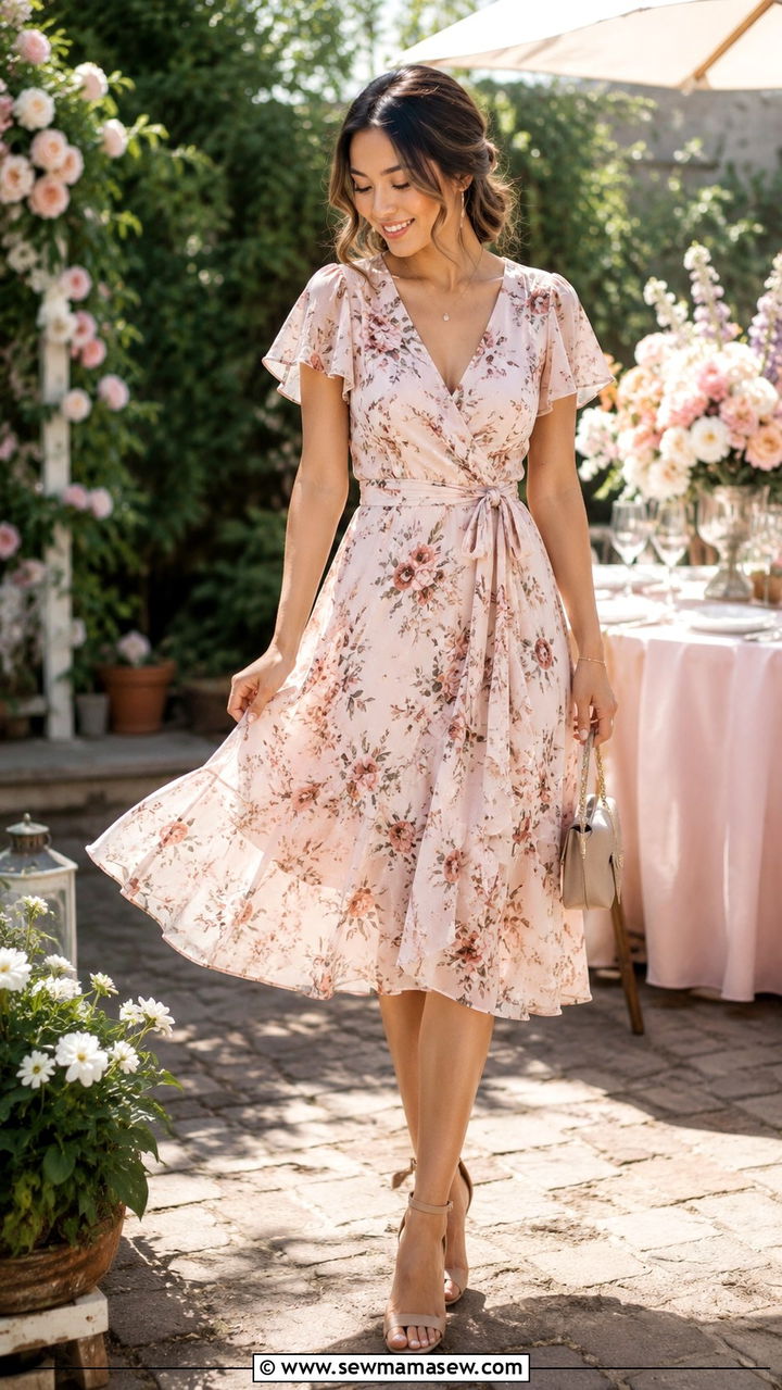 Floral Midi Dress With Heeled Sandals - 30 Petite aesthetic outfit ideas