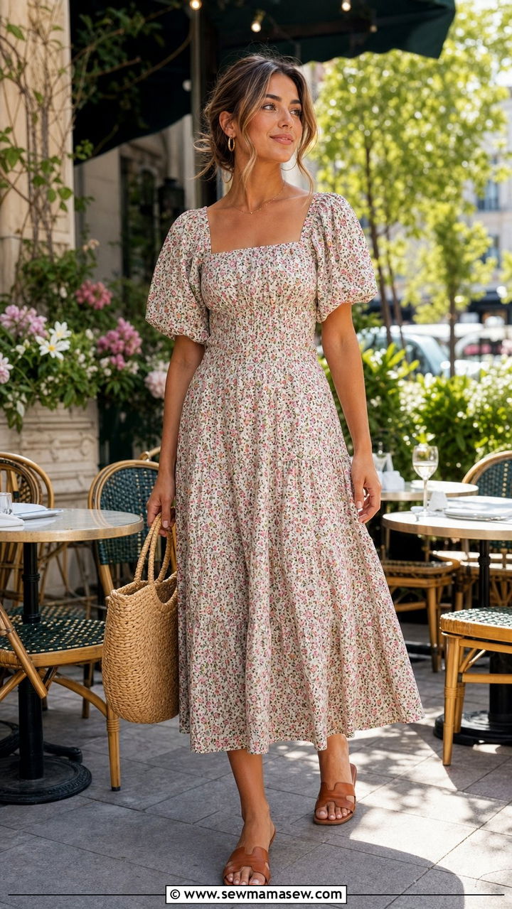Floral Midi Dress With Sandals - 35 Casual brunch outfits