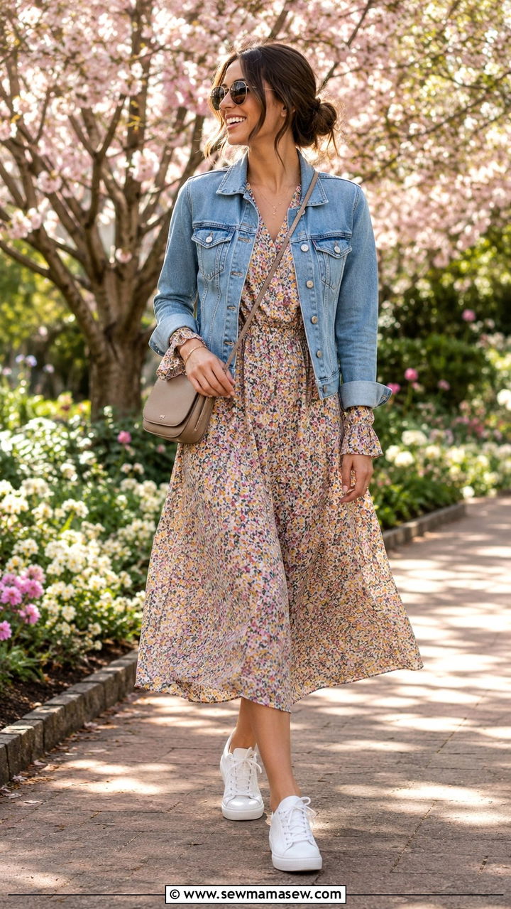 Floral Midi Dress With Sneakers Outfit - 30 casual modest classy outfits