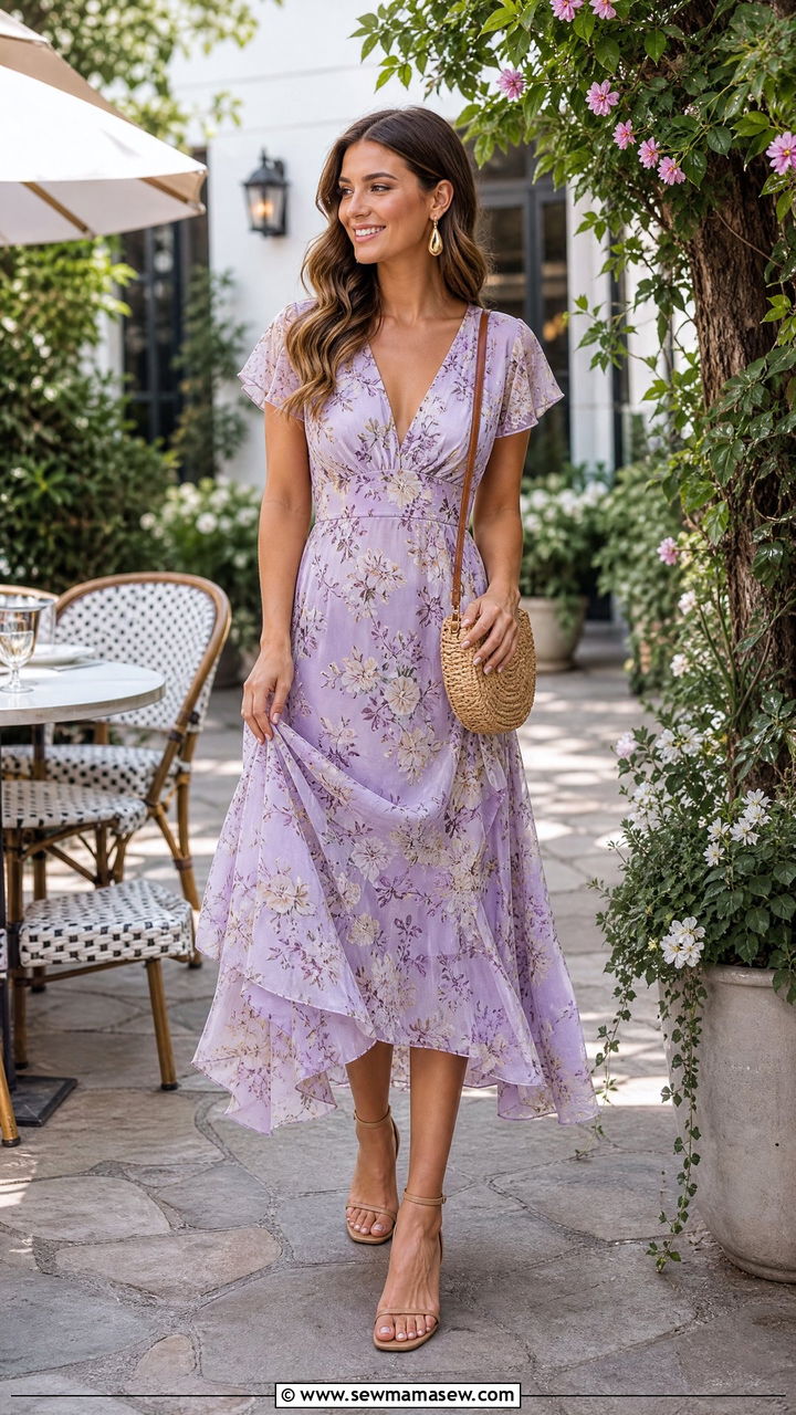 Floral Midi Dress With Strappy Heels Brunch Outfit - 25 Brunch outfit ideas with heels