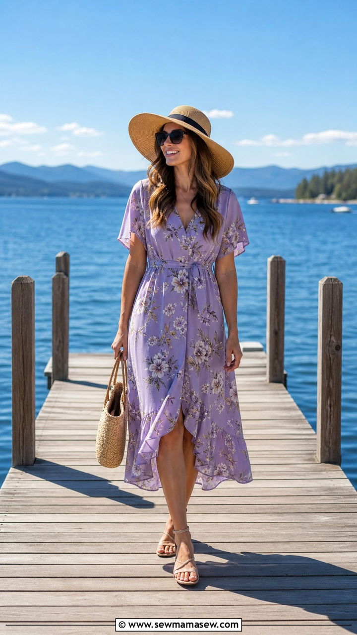 Floral Midi Dress With Strappy Sandals - 25 Summer lake day outfit ideas