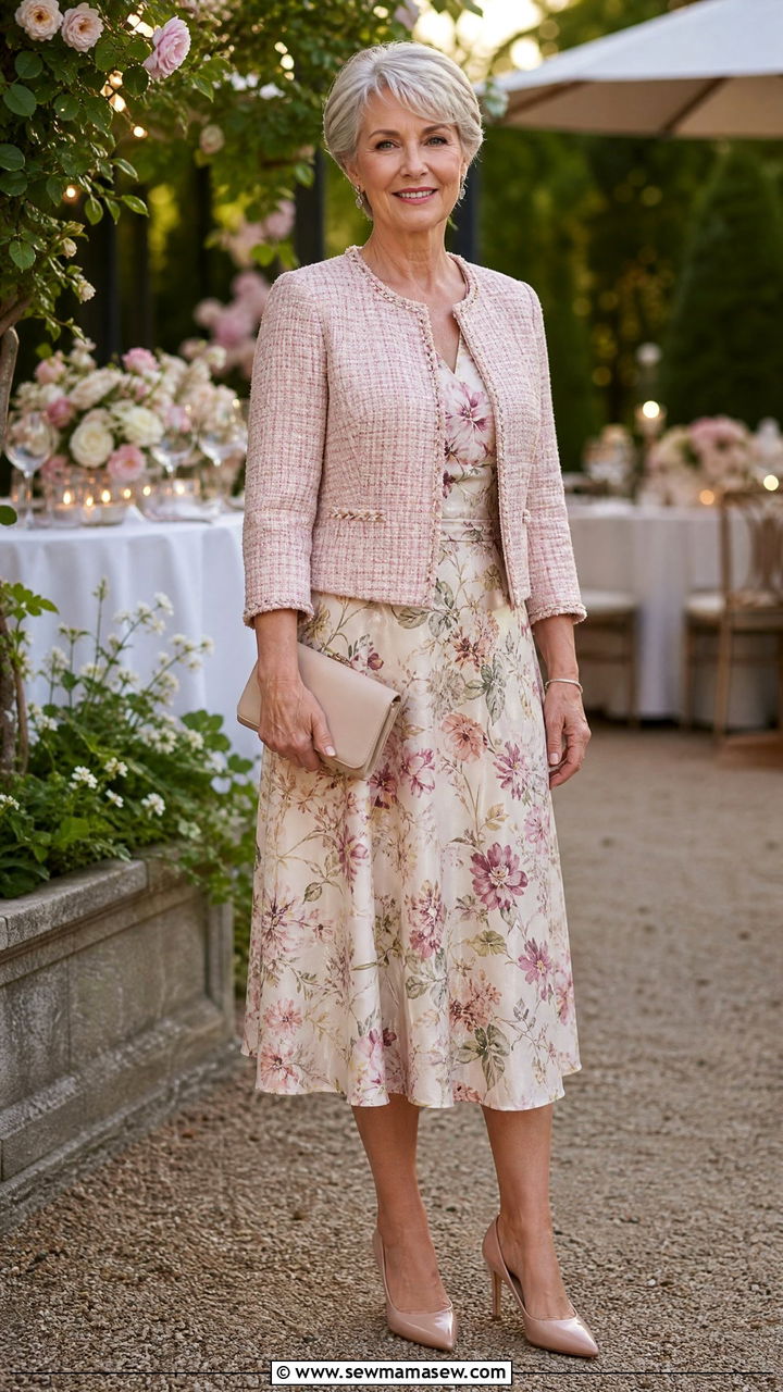 Floral Midi Dress With Structured Jacket For Women Over 60 - 30 Going out outfit ideas women over 60