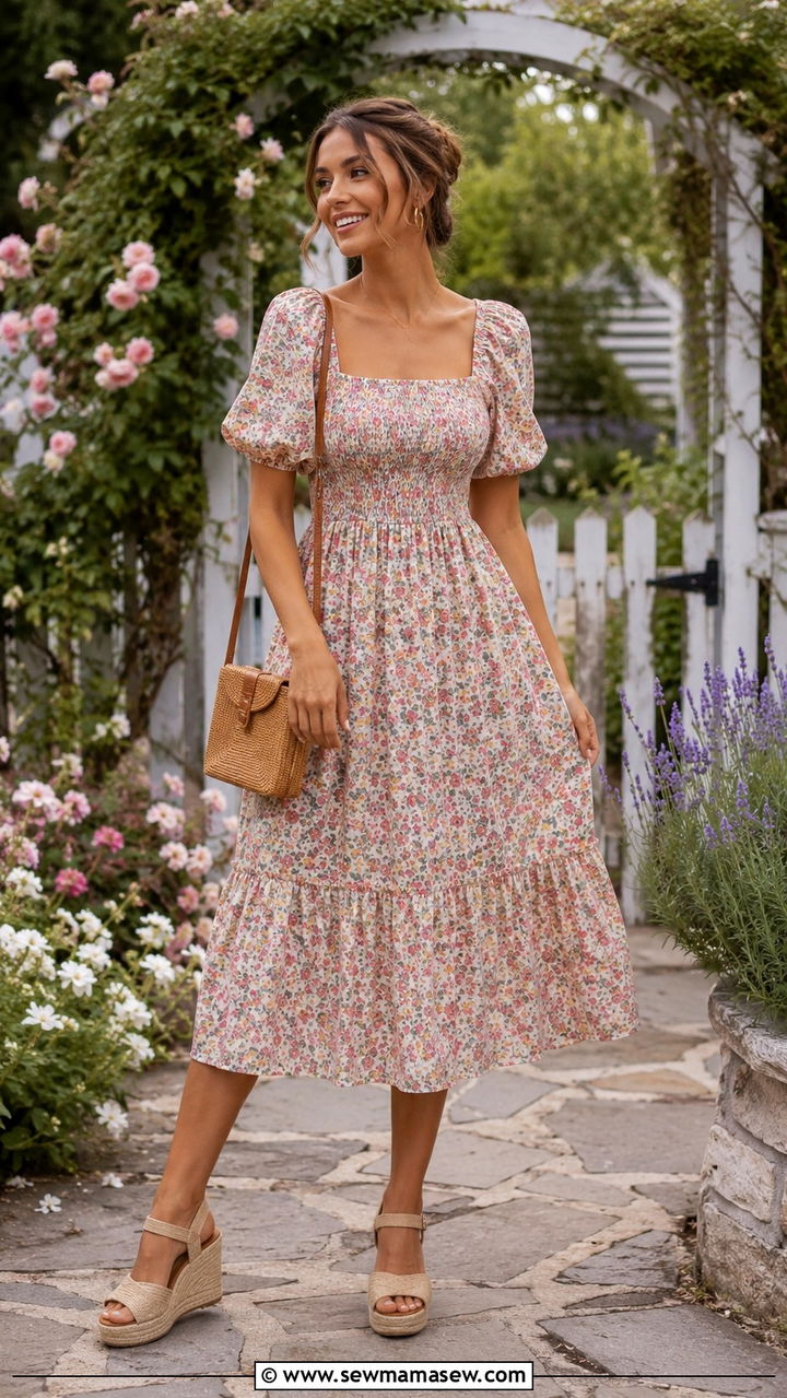 Floral Midi Dress With Wedge Espadrilles - 25 What to wear in summer 2026