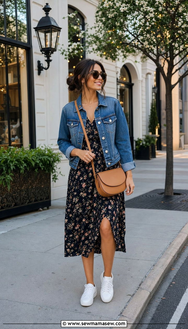 Floral Midi Dress With a Cropped Denim Jacket - 25 Elevated summer outfit ideas 2026