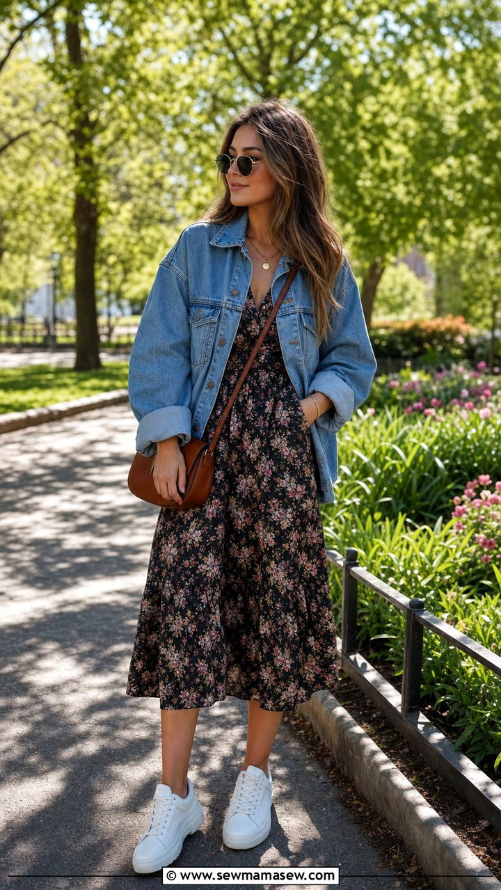 Floral Midi Dress and Denim Jacket Outfit 2026 - 25 spring summer 2026 outfits casual