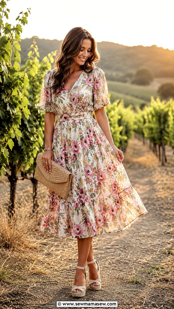 Floral Midi Dress for Petite Photoshoot - 25 Photoshoot outfits for petite women