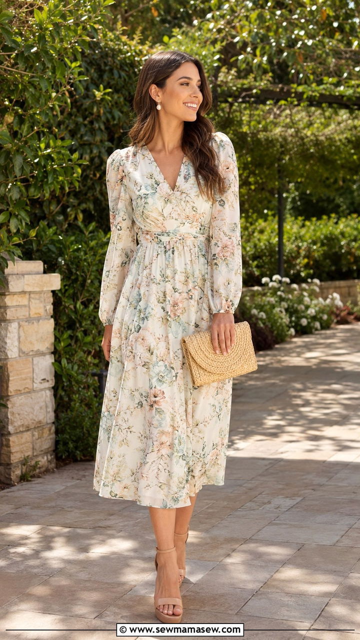 Floral Midi Dress for Spring Jewish Wedding - 20 Wedding guest outfit ideas Jewish wedding
