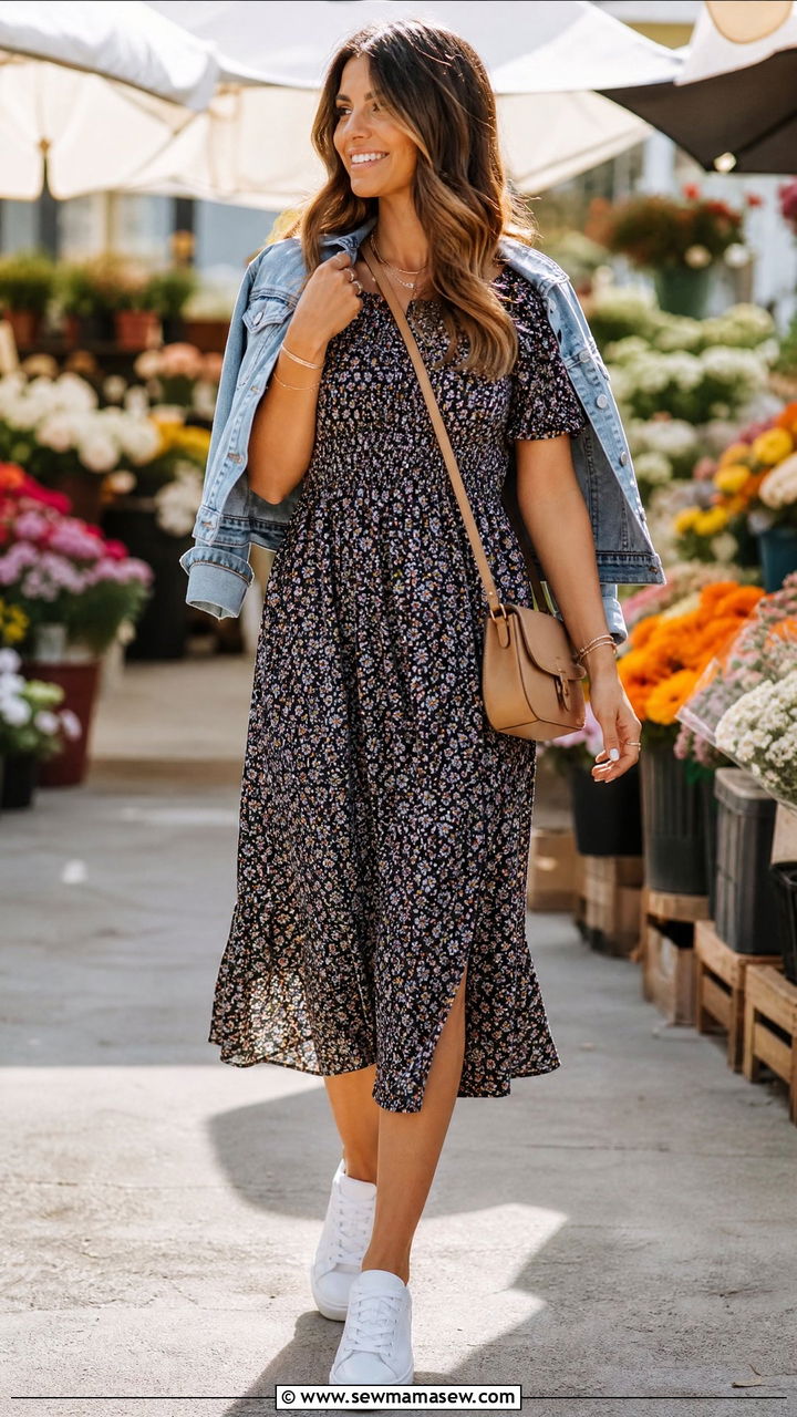 Floral Midi Dress with Sneakers Casual Outfit 2026 - 25 casual outfits 2026
