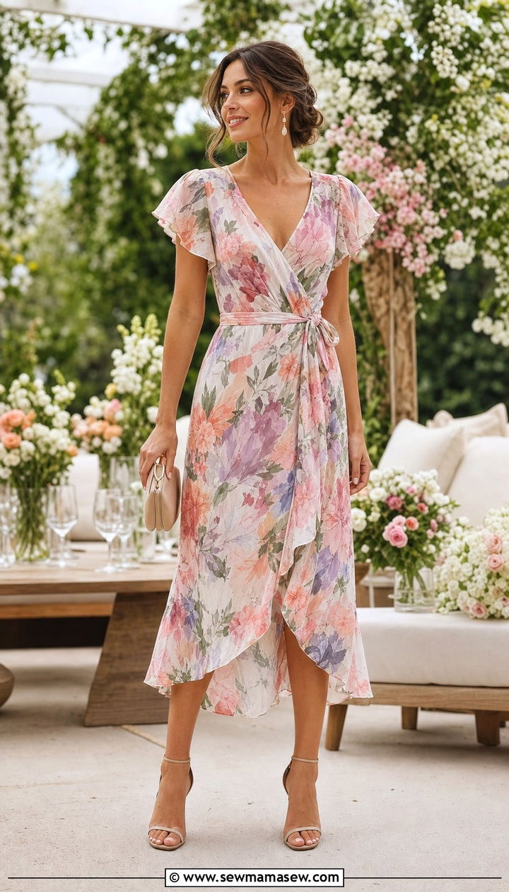 Floral Midi Dress with Strappy Heeled Sandals Outfit - 25 spring outfits 2026 women for women