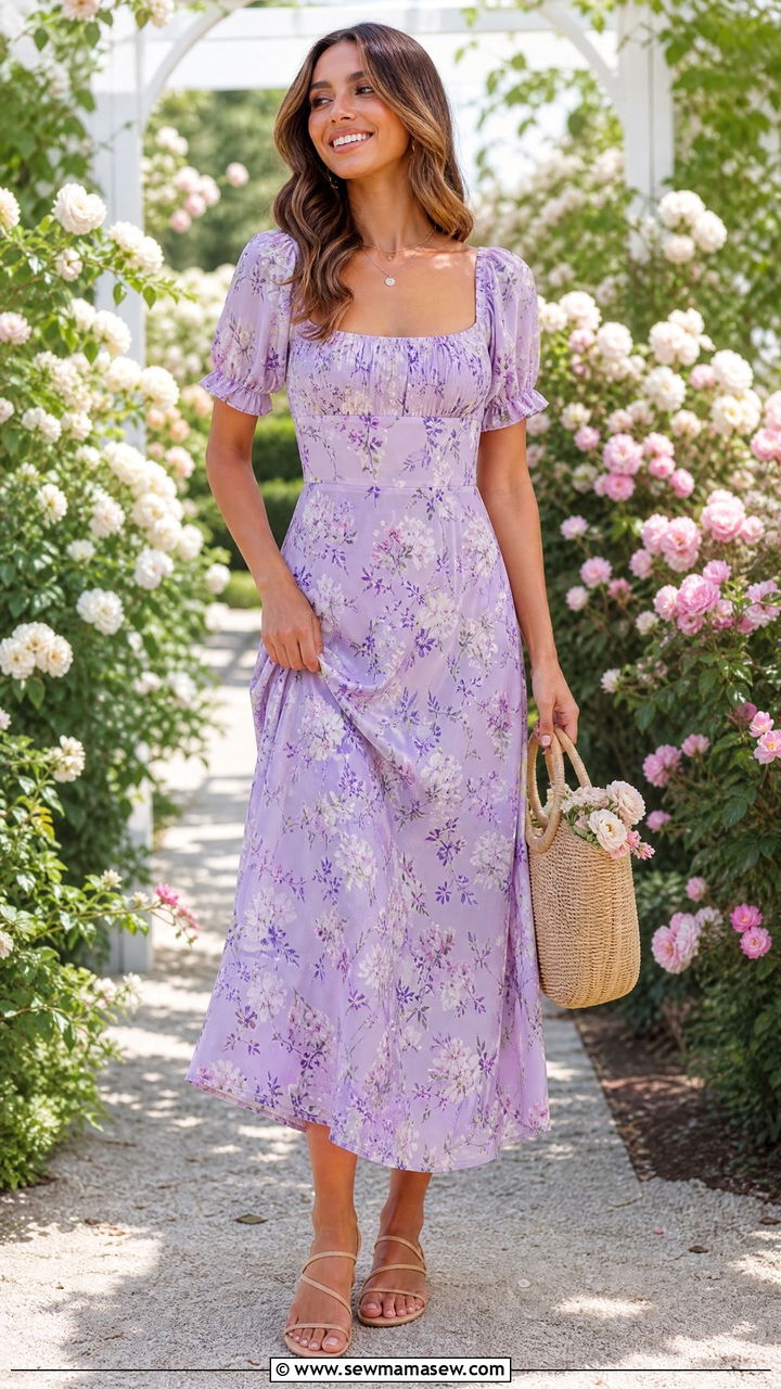 Floral Midi Dress with Strappy Sandals - 20 spring outfits with flat sandals