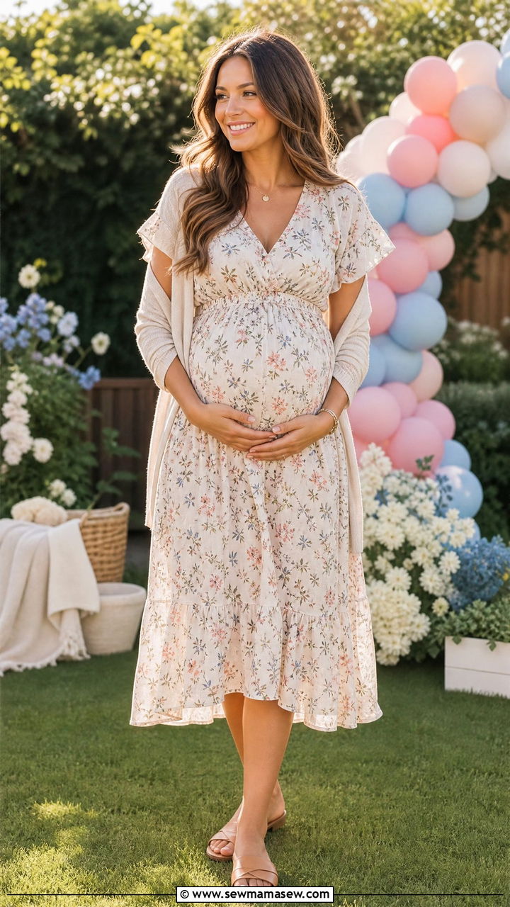 Floral Midi Maternity Dress for Gender Reveal - 25 Maternity outfit ideas for gender reveal