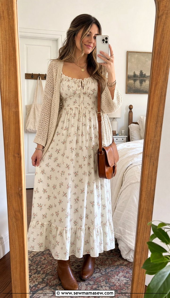 Floral Milkmaid Maxi Dress With Ankle Boots - 25 Cottagecore outfits 2026