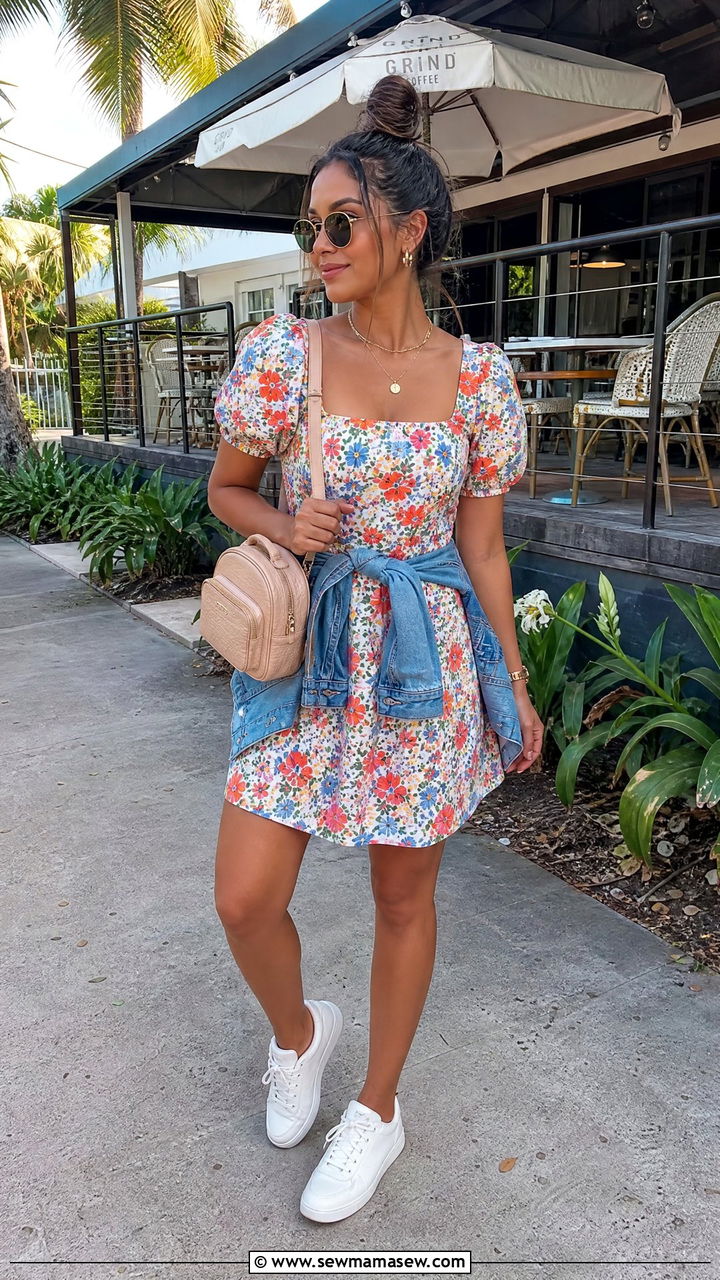 Floral Mini Dress With White Sneakers Fiji Day Outfit - 25 Fiji outfit ideas