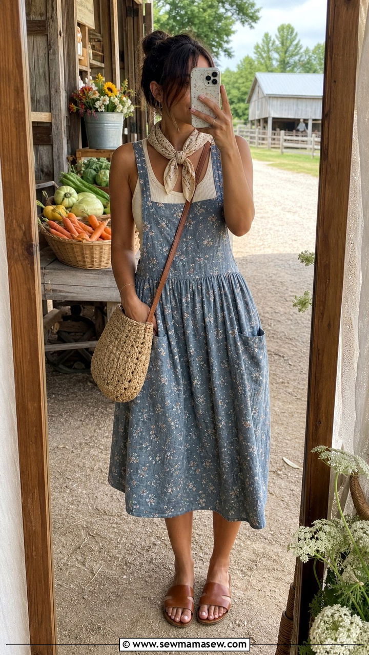 Floral Pinafore Apron Dress - 40 summer cottagecore outfits