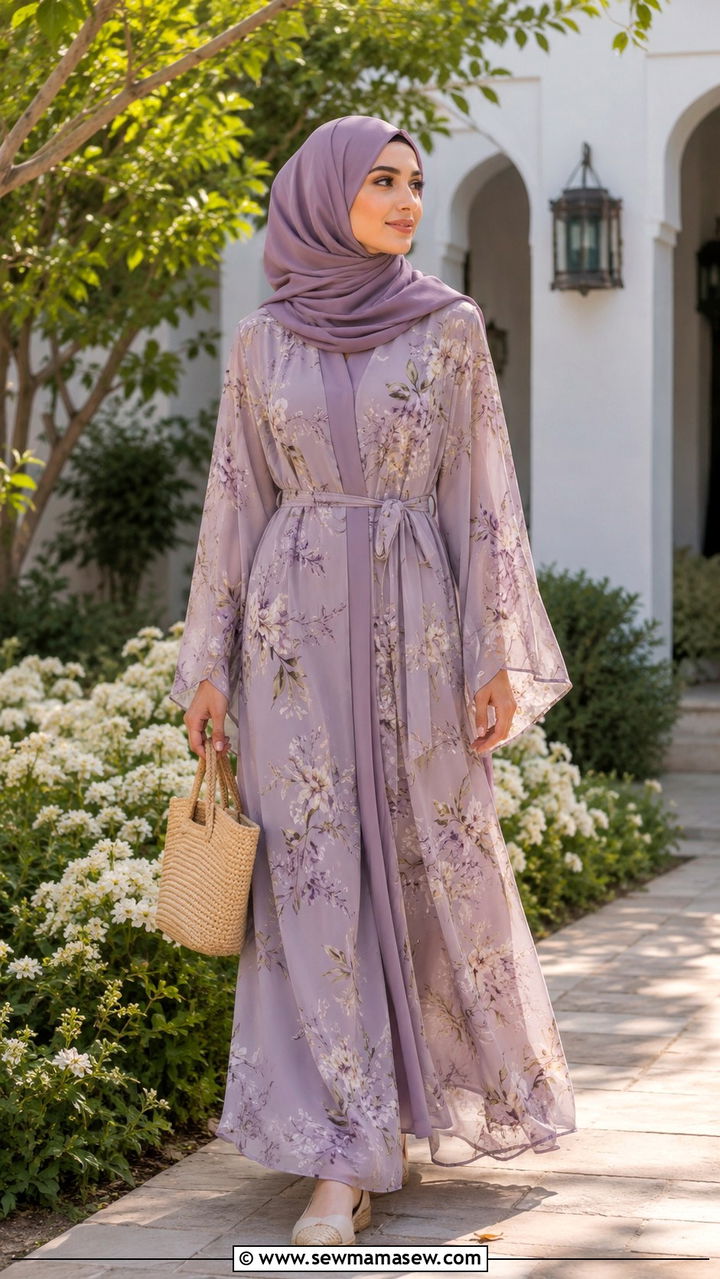 Floral Print Abaya With Contrast Hijab - 30 Ramadan outfit ideas modest