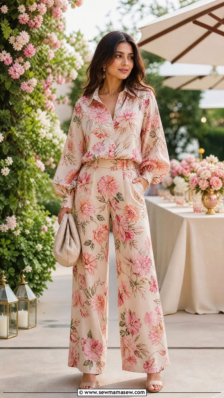 Floral Print Blouse And Wide Leg Pant Coord Set For Birthday - 30 Coord set outfit ideas for birthday