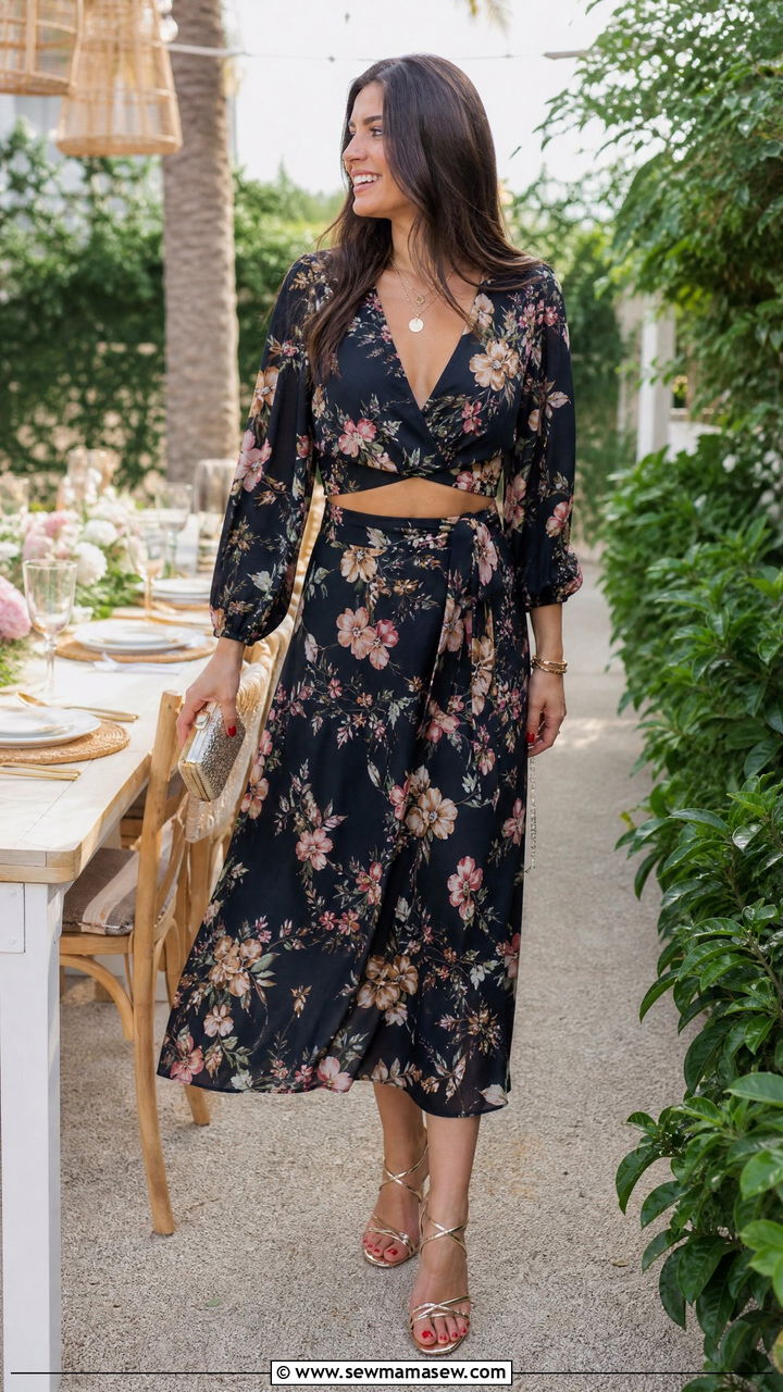 Floral Print Co Ord Set With Strappy Sandals - 30 Coord set outfit ideas for party
