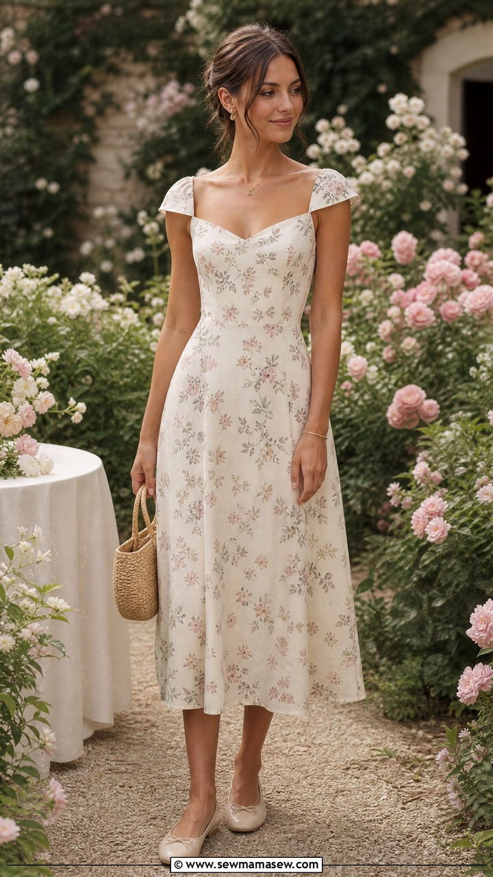 Floral Print Dress And Ballet Flats - 35 Minimalist summer capsule wardrobe