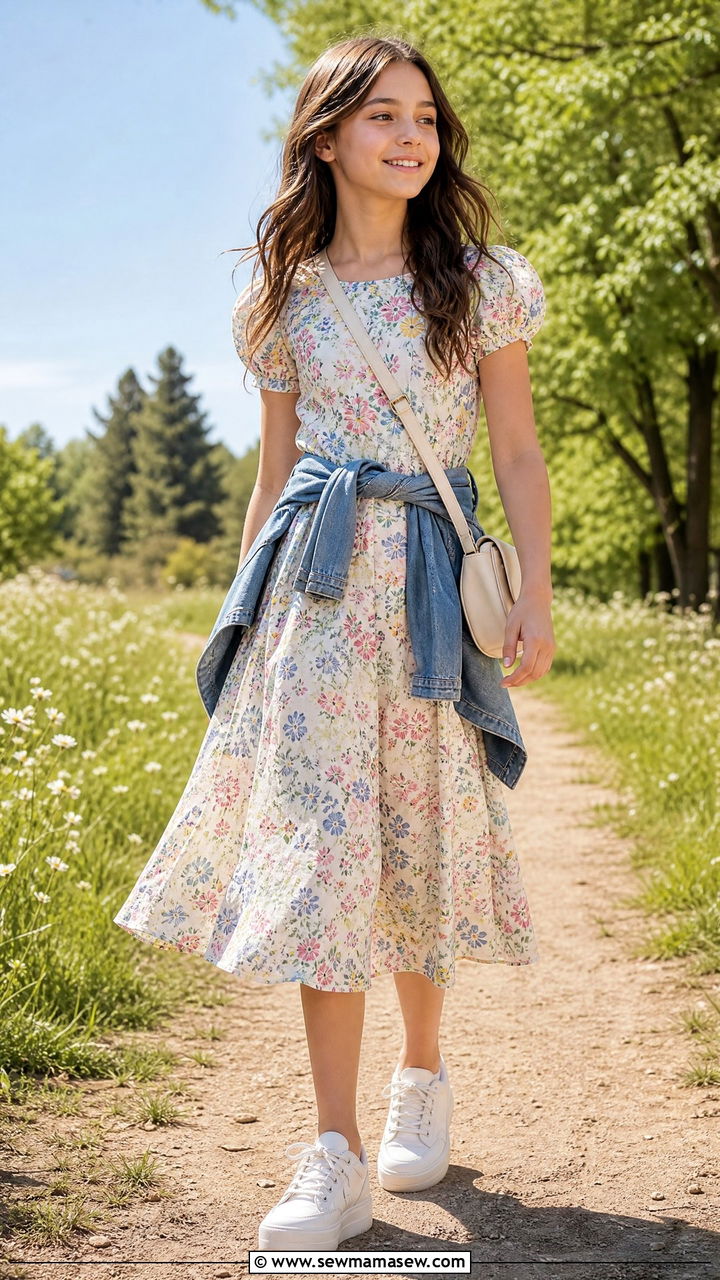 Floral Print Dress and White Sneakers Outfit - 30 Outfit ideas for tweens