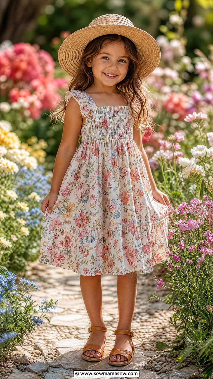 Floral Print Dress with Sandals - 30 Summer outfits for little girls